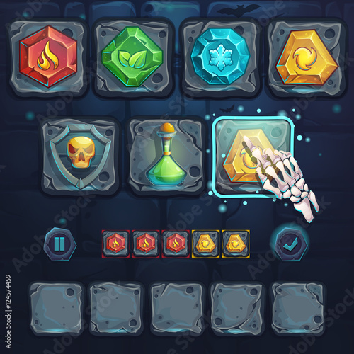 Set icons and arm bone on the stone buttons