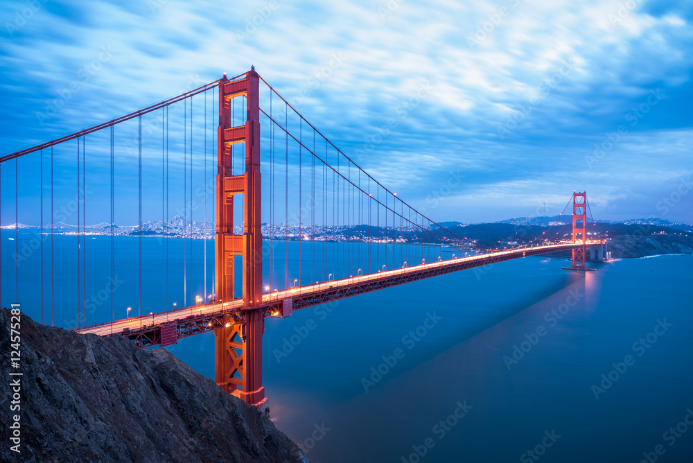 Golden Gate Bridge in San Francisco California after sunset