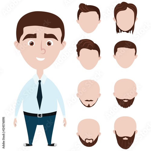 Cartoon funny man with haircuts set