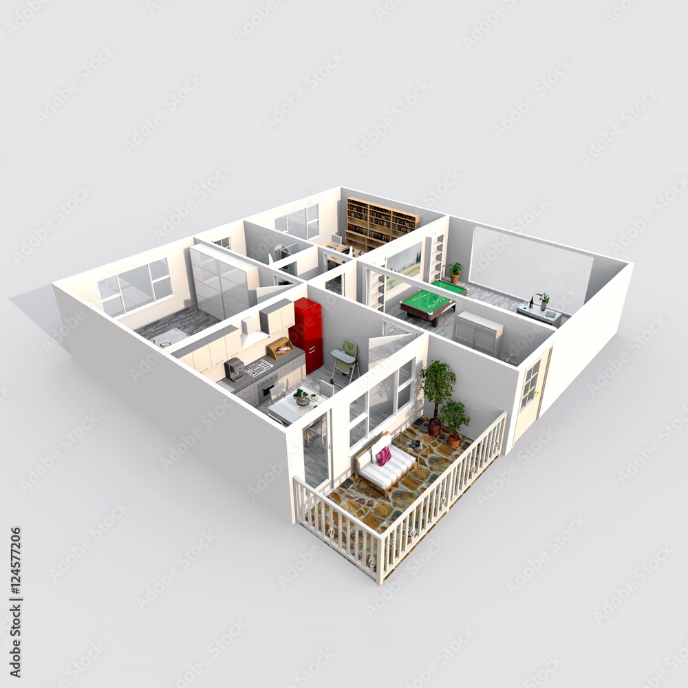 3d interior rendering of furnished home apartment 3d interior rendering of furnished home apartment
