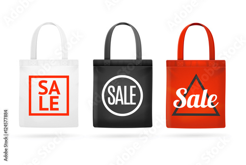 Fashion Sale Fabric Cloth Bag Tote Set. Vector photo