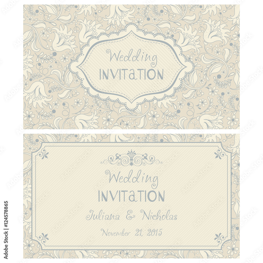 Wedding Invitation. Greeting Card with Flowers in a folk style Wedding Invitation. Greeting Card with Flowers in a folk style