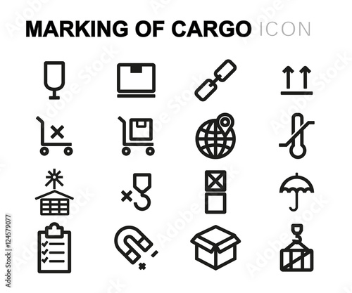 Vector black line marking of cargo icons set