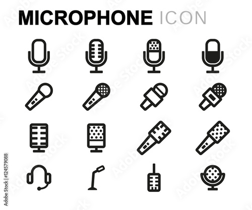 Vector black line microphone icons set