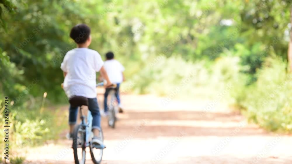 Young Thai boy ride bicycle on the road in the park. Young Thai boy ride bicycle on the road in the park.