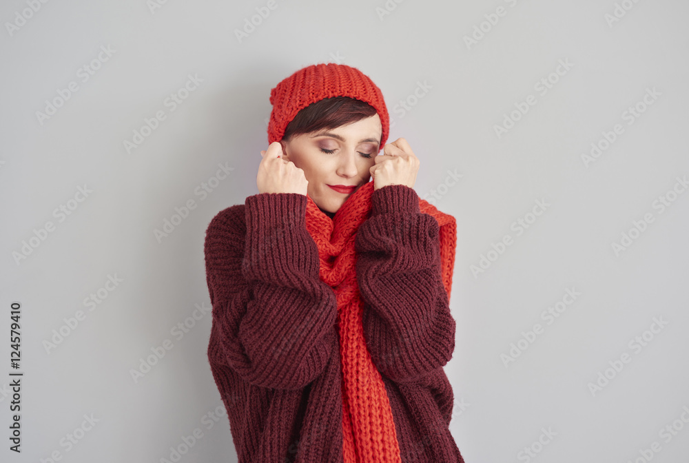 Woman in comfortable and soft winter clothes