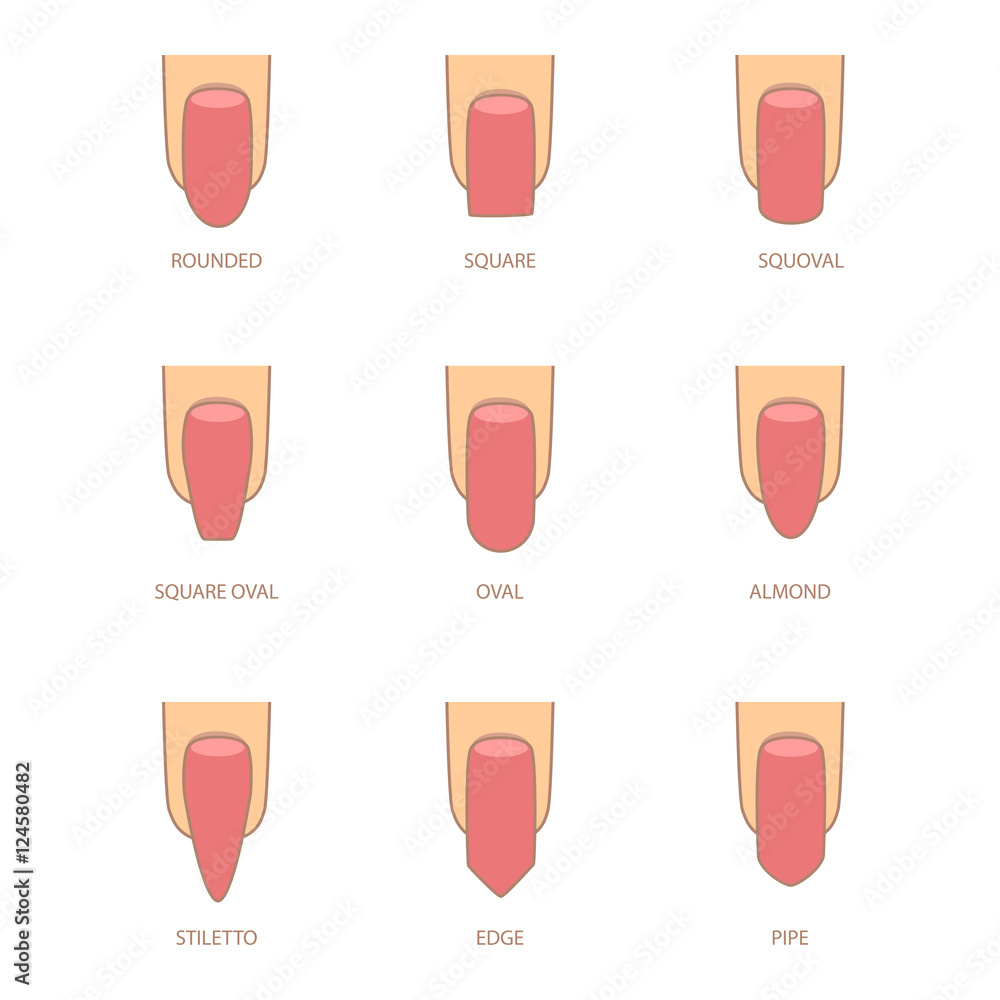 Set of different shapes of nails on white. Nail shape icons. Manicure