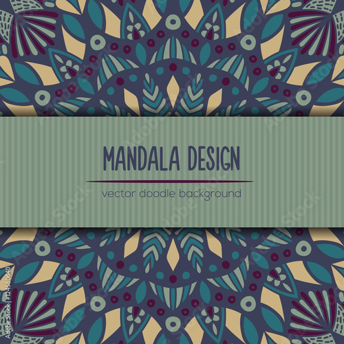 Vector tribal business card. Mandala design. Ornamental doodle background. photo