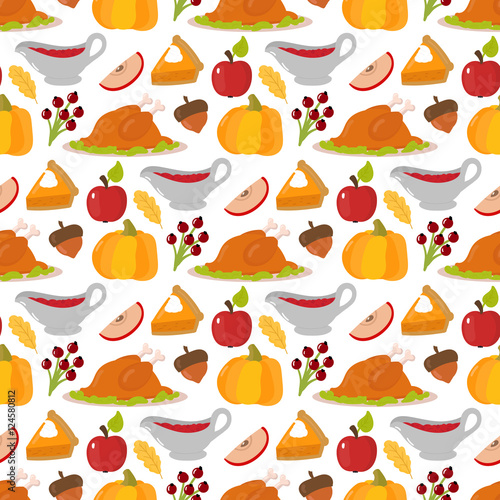 Happy Thanksgiving food seamless pattern vector.