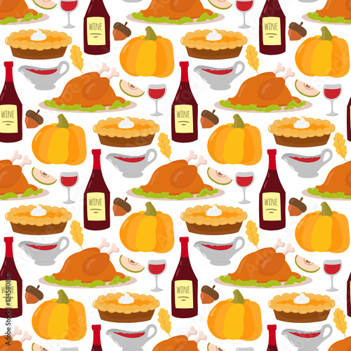 Happy Thanksgiving food seamless pattern vector.
