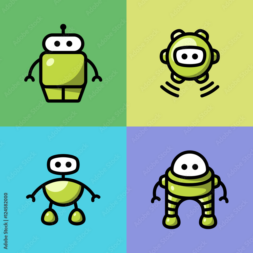 Collection of different cute vector robots Collection of different cute vector robots