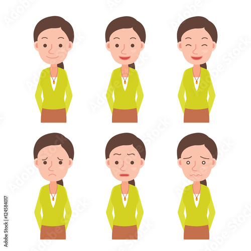 Set of woman's emotions. Facial expression.