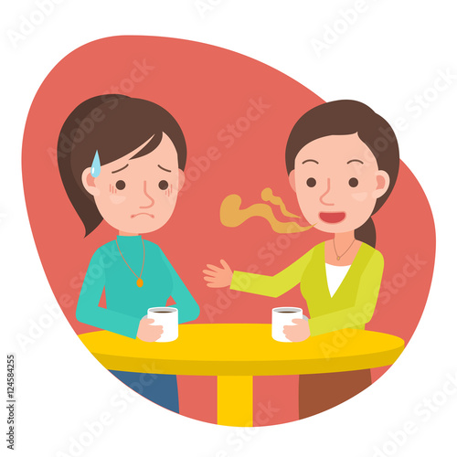 Woman has bad breath.