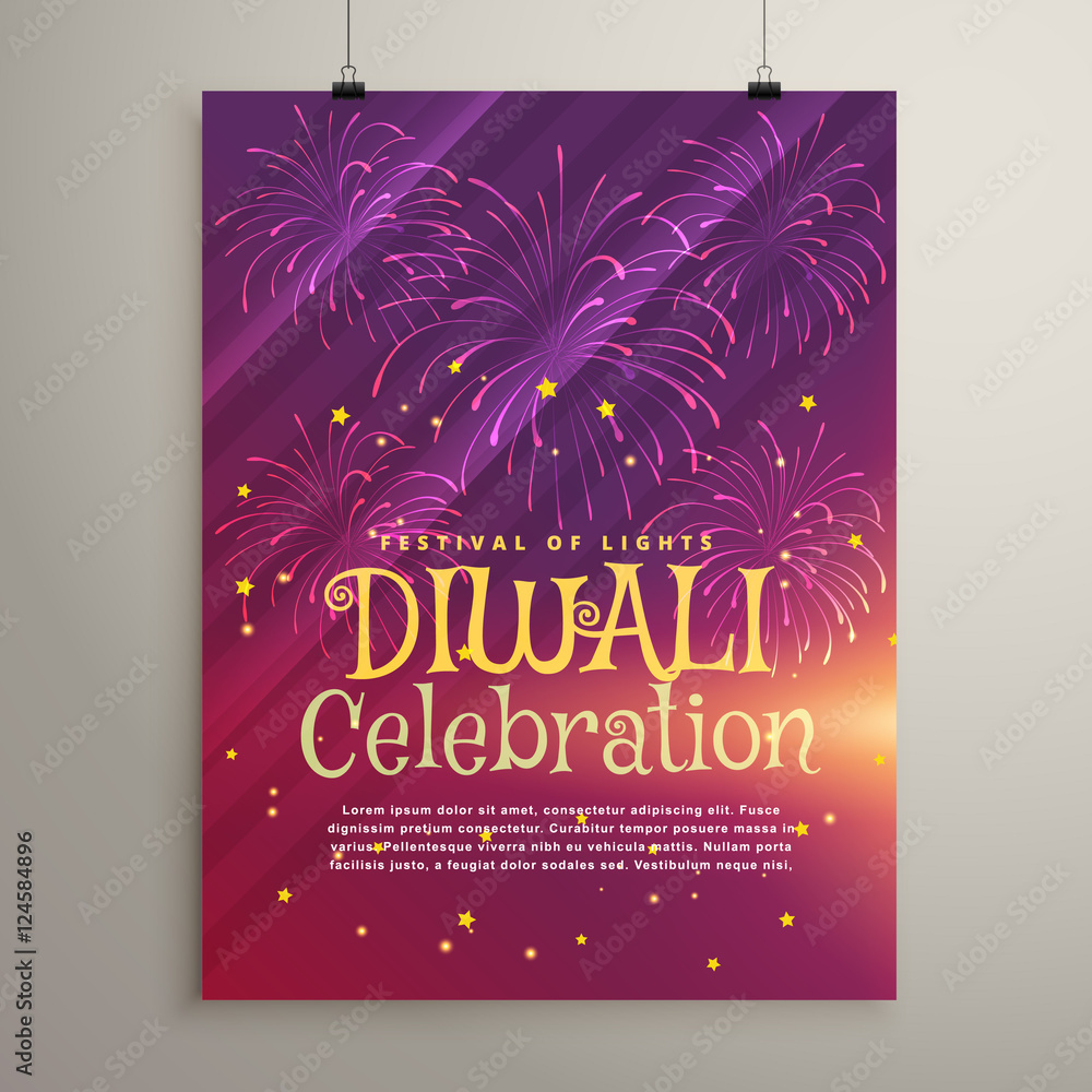 amazing purple background with fireworks for diwali festival