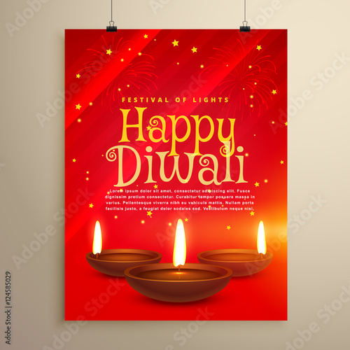 beautiful red flyer for diwali celebration. Diwali greeting temp