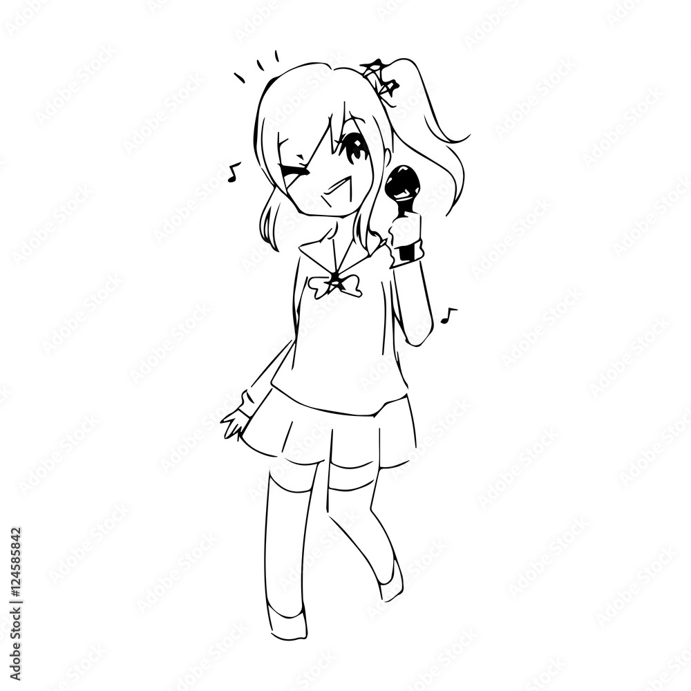 illustration vector hand drawn doodle of teenage girl singing with microphone illustration vector hand drawn doodle of teenage girl singing with microphone