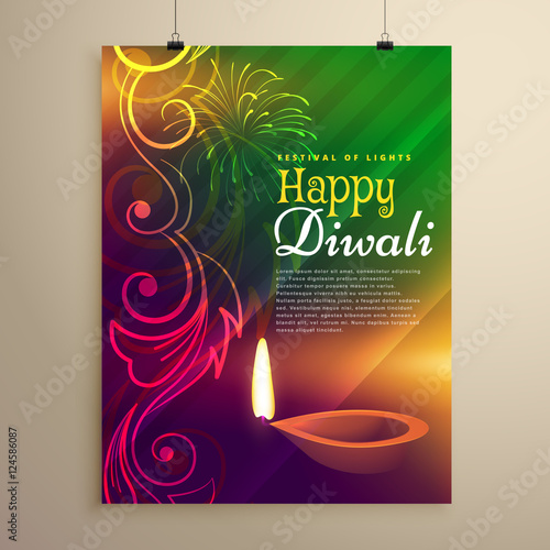 beautiful diwali flyer template with diya and floral design