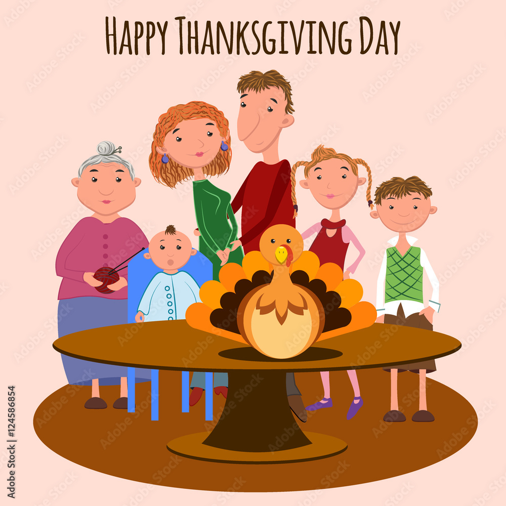 Vector Illustration of a Happy Thanksgiving Celebration Design with Cartoon Turkey