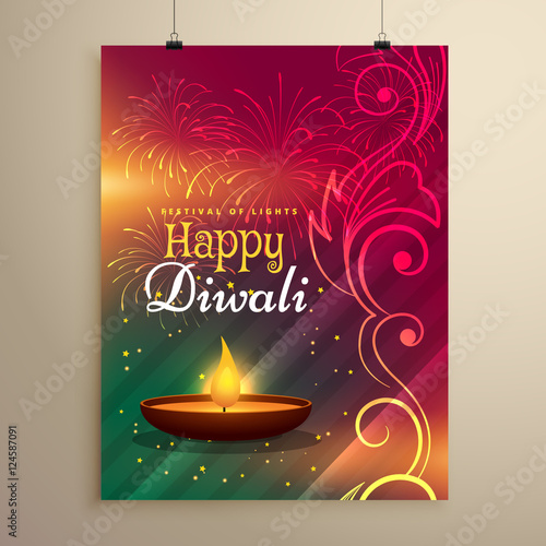 beautiful diwali festival greeting template with floral decorati