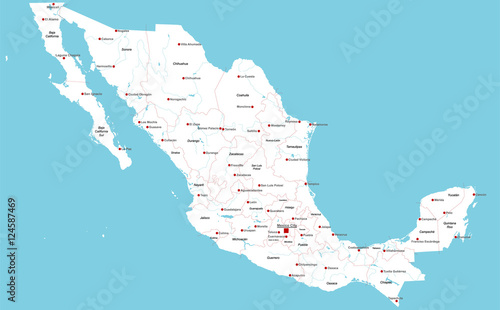 Fotografia Large and detailed map of Mexico with regions and main cities