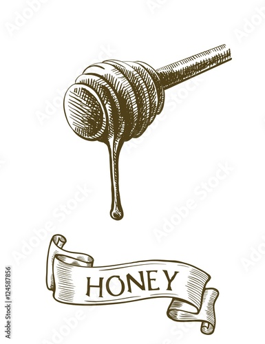 Dipper stick with dripping honey