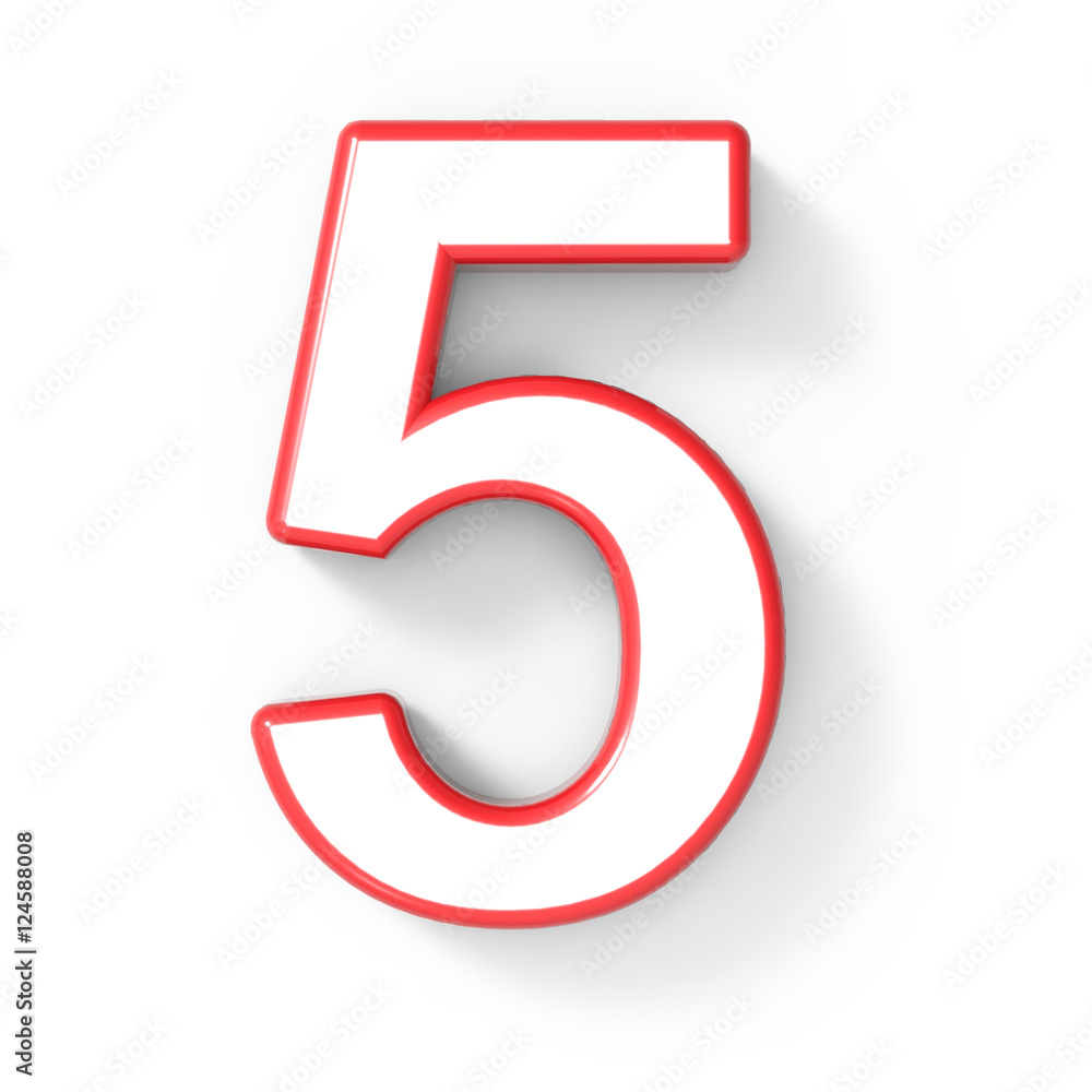 3d white number 5 with red frame 3d white number 5 with red frame