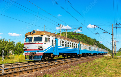 Suburban train in Kiev Region of Ukraine