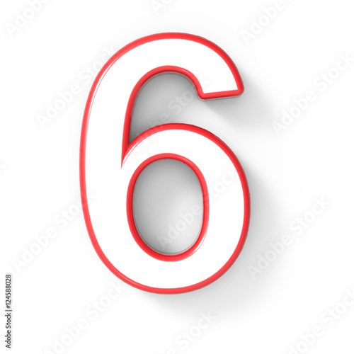 3d white number 6 with red frame