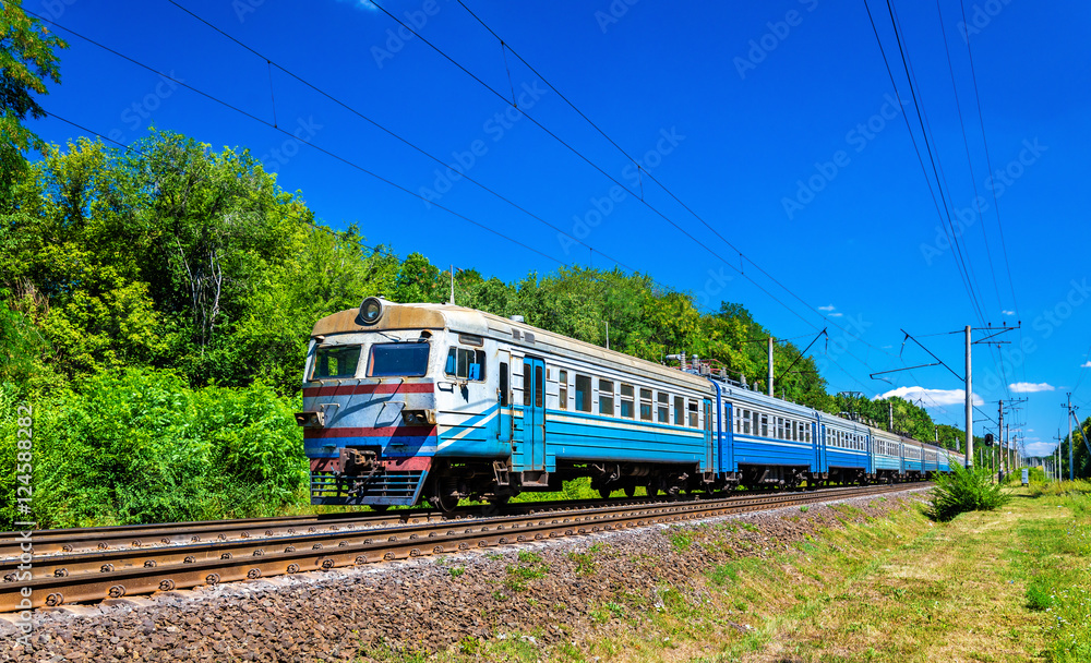 Suburban train in Kiev Region of Ukraine
