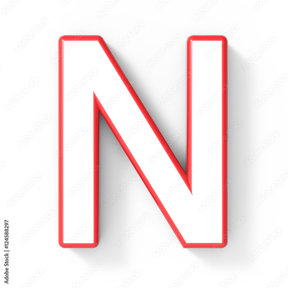 3d white letter N with red frame 3d white letter N with red frame