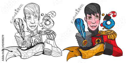 Figure character. Young man, a symbol of spades. 