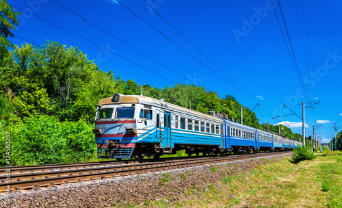 Suburban train in Kiev Region of Ukraine