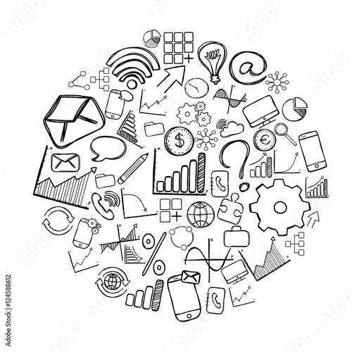 Circle of business hand drawn icons