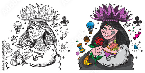 Figure character. Queen of the deck playing cards.