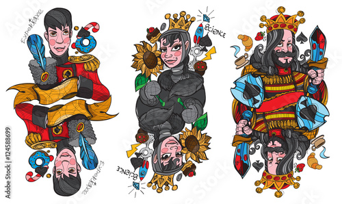 Figure characters. King, queen and jack of spades.