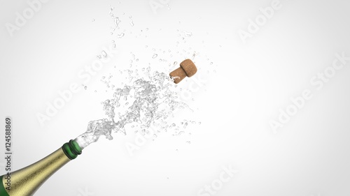 Celebration theme with splashing champagne, isolated. 3d illustration