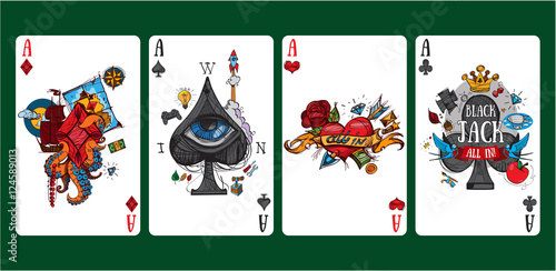 Colorful images of playing cards four aces.