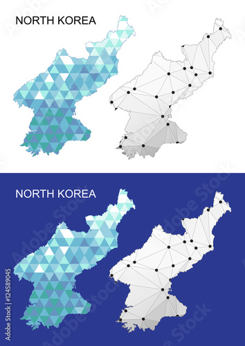 North Korea map in geometric polygonal style. Abstract gems triangle.