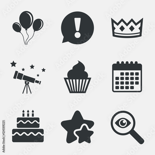 Birthday party icons. Cake and cupcake symbol.