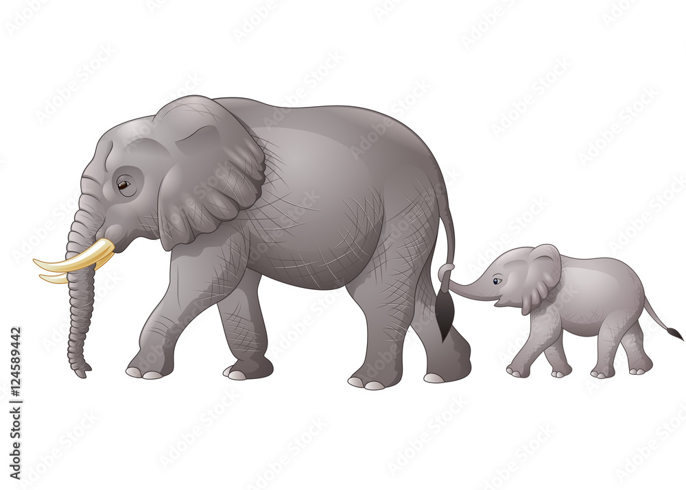 Naklejka premium Cute mother and baby elephant