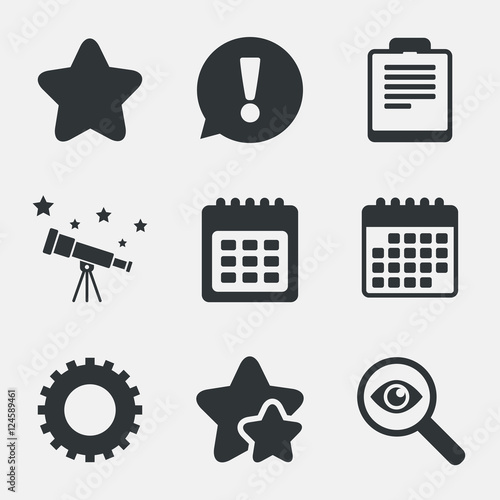 Calendar and star signs. Checklist, gear.