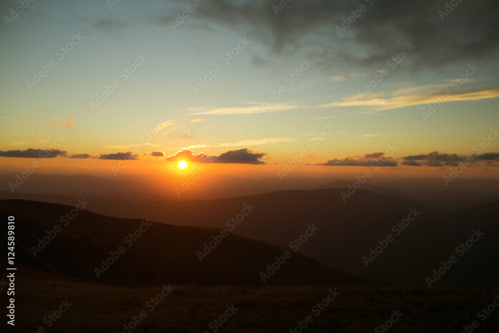 Beautiful mountain peaks with sunset Beautiful mountain peaks with sunset