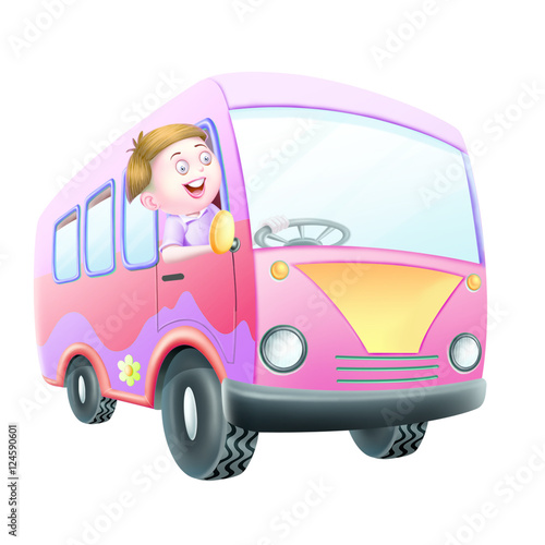 Boy driving bus