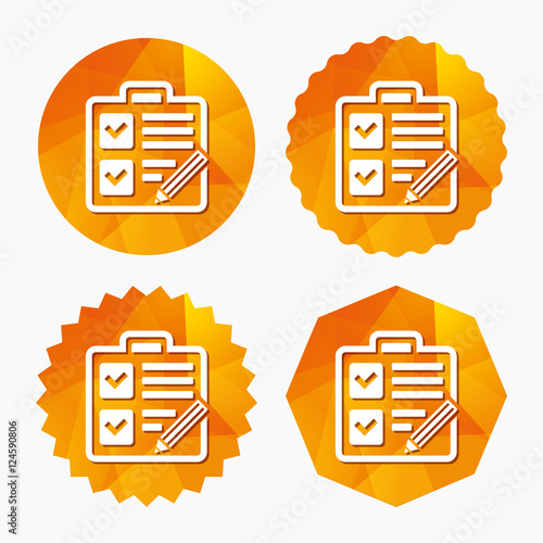 Checklist sign icon. Control list symbol.