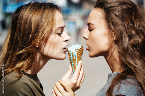 pretty girls eating ice cream