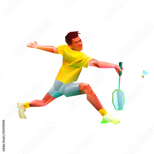 Polygonal professional badminton player. Vector illustration