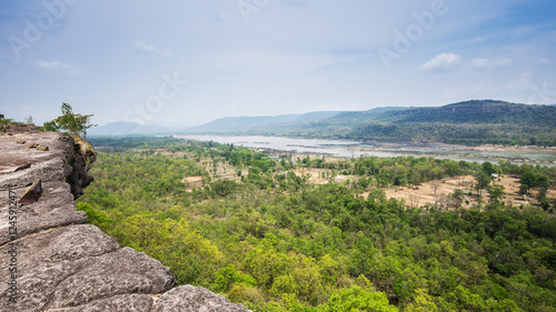Viewpoint at Pha Taem National Park viewing Mekong River in distance , Ubon Ratchathani Province , Thailand