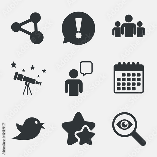 Group of people and share icons. Speech bubble.