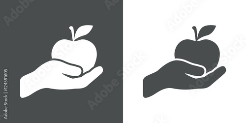 Icono plano mano con manzana gris