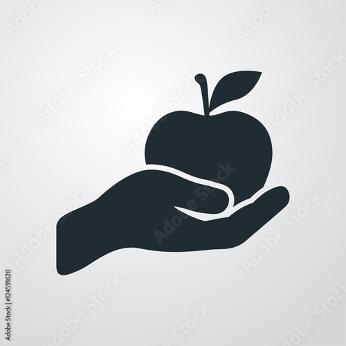 Icono plano mano con manzana sobre fondo degradado